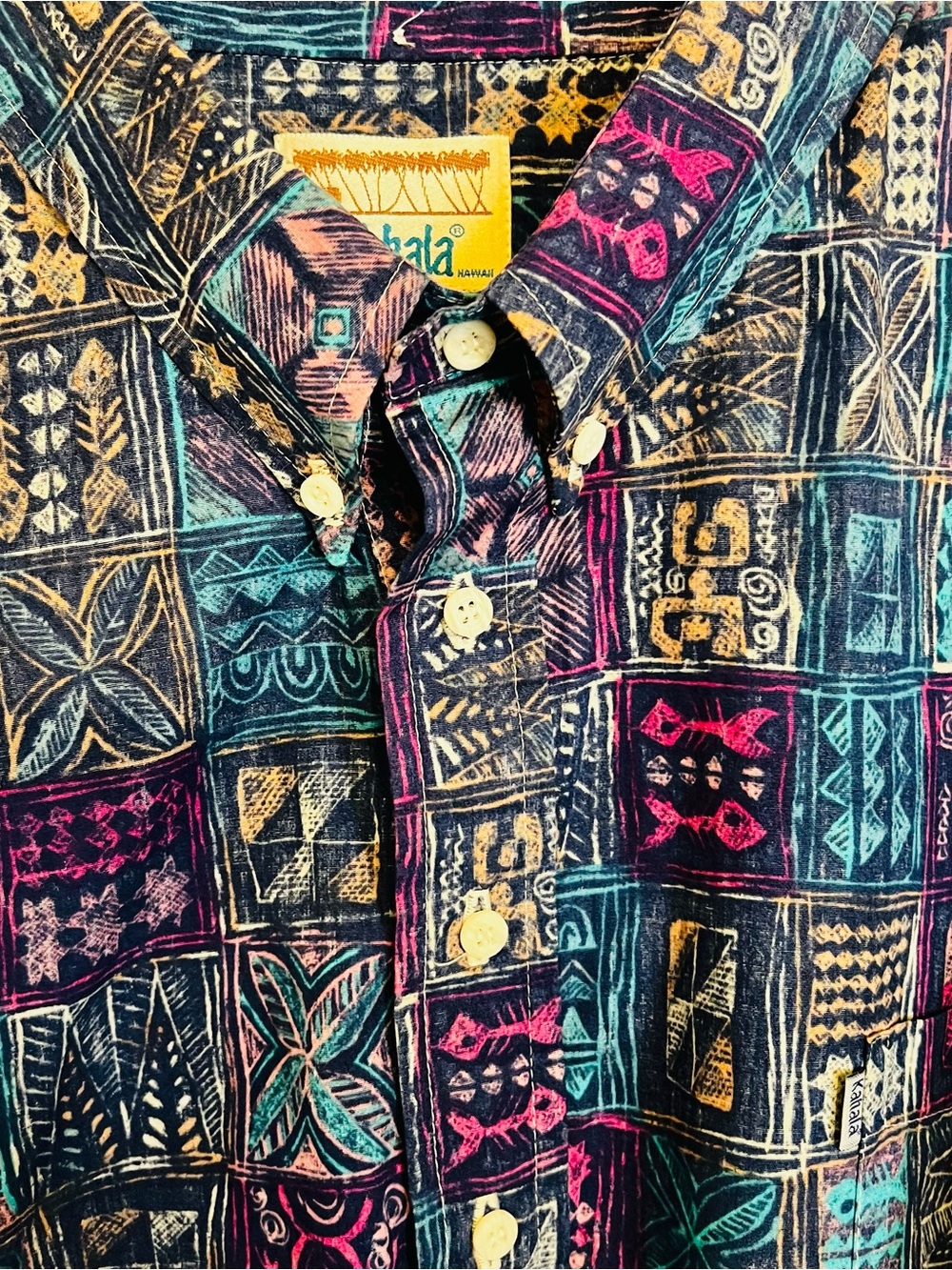 Kahala Blue Hawaiian Tribal Print Popover Shirt XXL - Picture 3 of 8